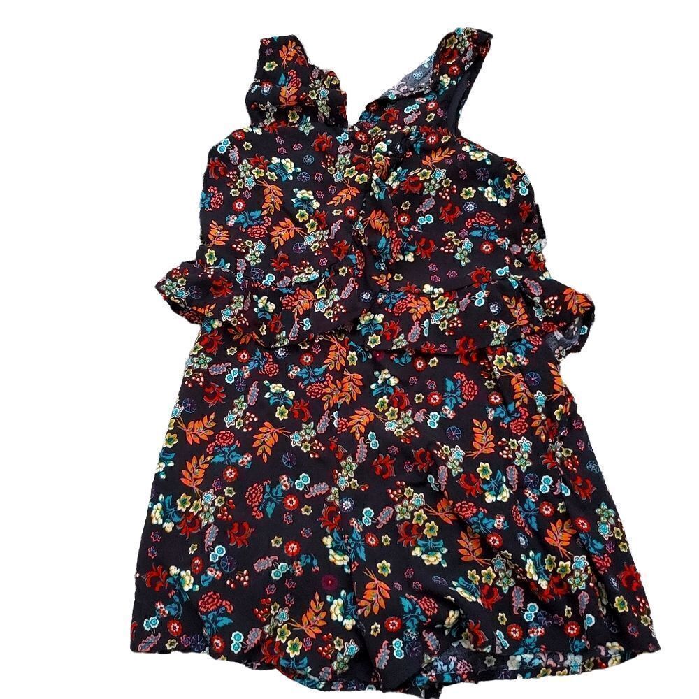 Art Class Girls Black Floral Romper - Size 7/8